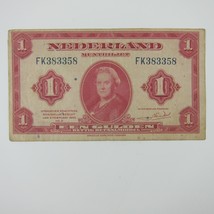 Netherlands 1 Gulden 1943 P64 Dutch Banknote Currency Queen Wilhelmina Vintage - £11.76 GBP