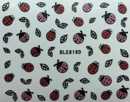 Nail Art 3D Glitter Decal Stickers Ladybugs Leaves BLE816D - £2.57 GBP