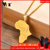 Vnox Gold Color Stainless Steel Africa Map Pendant Necklaces for Men Women,Hipho - £12.62 GBP