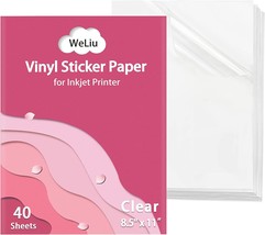40 Clear Printable Transparent Sticker Sheets For Inkjet Printers, 8 Poi... - £33.17 GBP