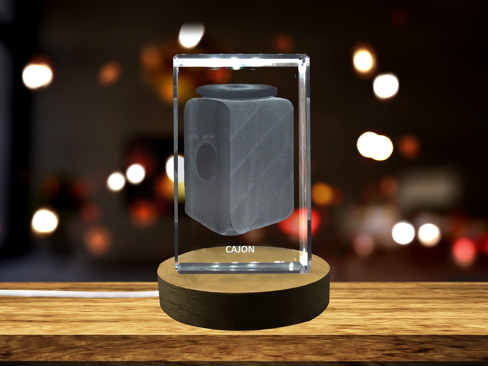 LED Base included | Cajon 3D Engraved Crystal 3D Engraved Crystal Keepsake/Gift