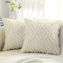Soft Plush Faux Wool Couch Pillow Covers Set Of 2, Beige, Decoruhome, 18X18. - £21.54 GBP