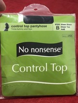 NEW No Nonsense Size B Black Sheer Control Top Trimming Nylon Pantyhose - $7.43