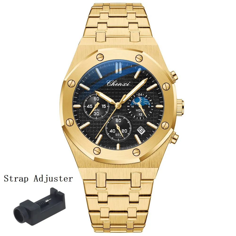 Luxury Gold Watches for Men Royal Stainless Steel Waterproof Chronograph... - $35.14
