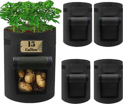 4 Pack Potato Planter Grow Bags 15 Gallon with Flap, Grow Containers Bucket, ... - £26.36 GBP