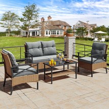 Yitahome 4-Piece Patio Furniture Wicker Outdoor Bistro Set,, Light Brown... - $581.93