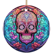 Head Human Sugar Skull Stained Glass Colorful Ornament Christmas Gift Tree Decor - $15.79