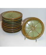 Vintage Frankoma Pottery Green Wagon Wheel Dessert Plate Set of 10 - $74.25