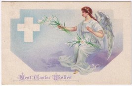 Postcard Best Easter Wishes Angel Lilies Cross - £2.31 GBP