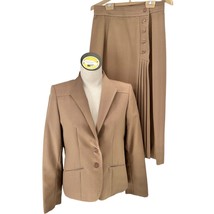 Vtg Villagio Sport 2-Piece Suit Womens 10 Pleated Skirt and Blazer Camel Brown - $34.65