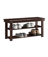 Espresso Brown Wood 2-Shelf Shoe Rack Storage Bench For Entryway or Closet - £174.17 GBP