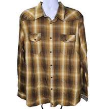 Cody James Pearl Snap Flannel Dress Shirt Mens XXL Regular Fit Brown Gold Plaid - £20.90 GBP