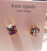Kate Spade Gold-tone Square Glitter Pierced Earrings 3/8&quot; diameter - £14.62 GBP