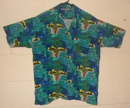 Aloha Hawaiian Shirt Ocean Current Size Large Island Fishing Palm Trees Green - £21.46 GBP