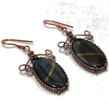 Tiger&#39;s Eye Gemstone Copper Wire Wrap Drop Dangle Earrings Jewelry 2.20&quot; SA 53 - £3.98 GBP