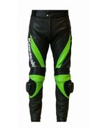 Kawasaki real Leather Motorcycle Pants Black &amp; Green Racing Biker Gear - $225.00