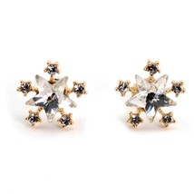 Star Snowflake Earrings Winter Snow Post Stud Pair Sparkling Crystal Rhinestone - £7.15 GBP