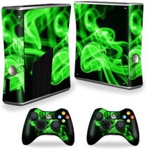 Mightyskins Skin Compatible With X-Box 360 Xbox 360 S Console - Green Flames | - £30.88 GBP