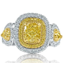 GIA Certified 2.64Ct Light Yellow Cushion Diamond Engagement Ring 18k White Gold - £5,000.25 GBP