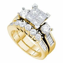 14k Yellow Gold Princess Lab Created Diamond Bridal Wedding Engagement Ring Set - £267.41 GBP