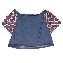 Romeo &amp; Juliet Couture Embroidered Puff Sleeves Off-the-Shoulder Crop Top Sz S - £15.50 GBP