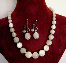 Vintage Coro White Lucite Moonglow Bead Necklace Drop Earrings  - £15.80 GBP