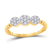 10kt Yellow Gold Womens Round Diamond Triple Flower Cluster Ring 1/3 Cttw - £397.76 GBP