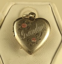 Vintage Sterling Signed 925 TK Carved Grandma Floral Enamel Heart Locket Pendant - £35.61 GBP