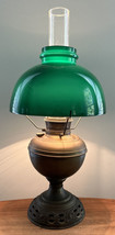 Antique Converted to Electric B&H Oil Lamp Green Student Shade Bradley Hubbard - $316.00