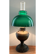 Antique Converted to Electric B&amp;H Oil Lamp Green Student Shade Bradley H... - £247.97 GBP