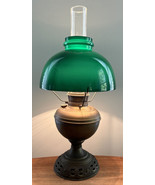 Antique Converted to Electric B&amp;H Oil Lamp Green Student Shade Bradley H... - $316.00