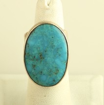 Vintage Sterling Silver Oval Turquoise abstract band Ring - £43.79 GBP