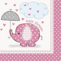Umbrella Elephant Pink GIrl Baby Shower Party Beverage Napkins - £2.32 GBP