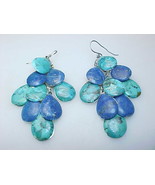 LAPIS &amp; TURQUOISE Dangle EARRINGS in Sterling Silver - 2 3/4 inches long - £76.18 GBP