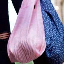 Pink White Stripes Reusable Folding Travel Shopping Bag - £10.26 GBP