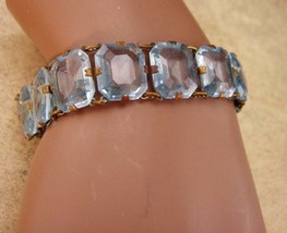 Antique bracelet faceted blue Czech Glass 7&quot; estate jewelry open back se... - £217.92 GBP