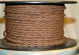 Brown scribble cotton covered wire vintage style cloth lamp cord antique - £1.10 GBP