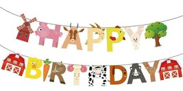 Farm Happy Birthday Banner Ranch Decoration Adults Kids Boys Girls Party Supply - £10.58 GBP