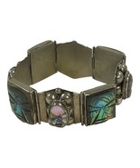 Taxco Abalone 3D Panel Bracelet Sterling Silver 7.5&quot; Vintage Chunky Heav... - $112.19