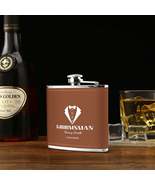 Custom Brown Leather Wrapped 6oz Stainless Steel Flask – Personalized Gr... - $435.80 MXN