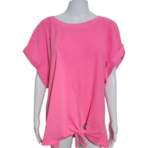 Pilcro by Anthropologie Tie Front Tee Neon Pink Roll Sleeve Boxy XL - £23.46 GBP