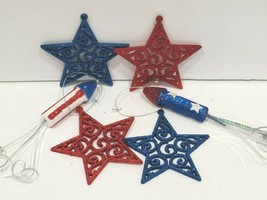 (6) Patriotic 4th of July Ornaments Americana Red Blue Stars Decor 3.75&quot;  7&quot; - £12.65 GBP