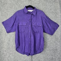 Sunny Leigh Womans Blouse Top Medium Purple Solid Silk Short Sleeve Butt... - £4.45 GBP