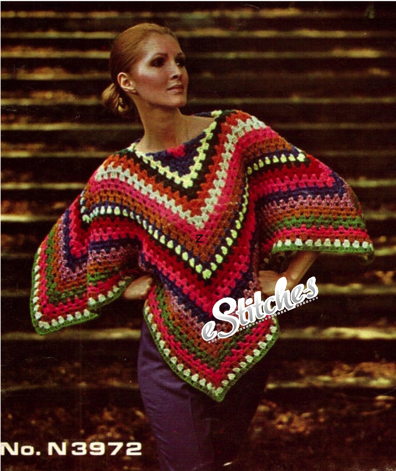 1970s Granny Square Poncho, Perfect for Scraps - Crochet pattern (PDF 7072) - $3.75