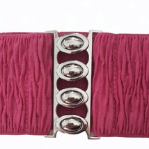 XL Pink Wide Stretch Gathered Elastic Silver Buckle Belt - £13.94 GBP