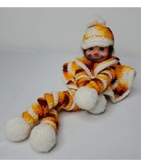 Yarn Clown Crochet Art Doll Orange White Yellow Brown 80s Vintage 15&quot; Lo... - £21.62 GBP