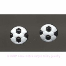 Funky SOCCER BALL BUTTON EARRINGS Futbol Player Coach Referee Costume Je... - £5.39 GBP