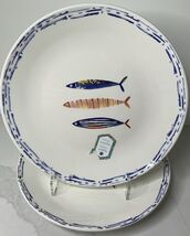 2 Papart Seramik 10.5" DINNER PLATES Fish Coastal Nautical Hand Painted ... - $36.58