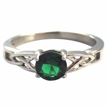 May Celtic Birthstone Ring Womens Dark Green Cubic Zirconia Solitaire Band - £15.97 GBP