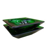 Mid-Century Square Pattern Anchor Hocking Green Forest Glass Ashtray 4.5... - $17.81